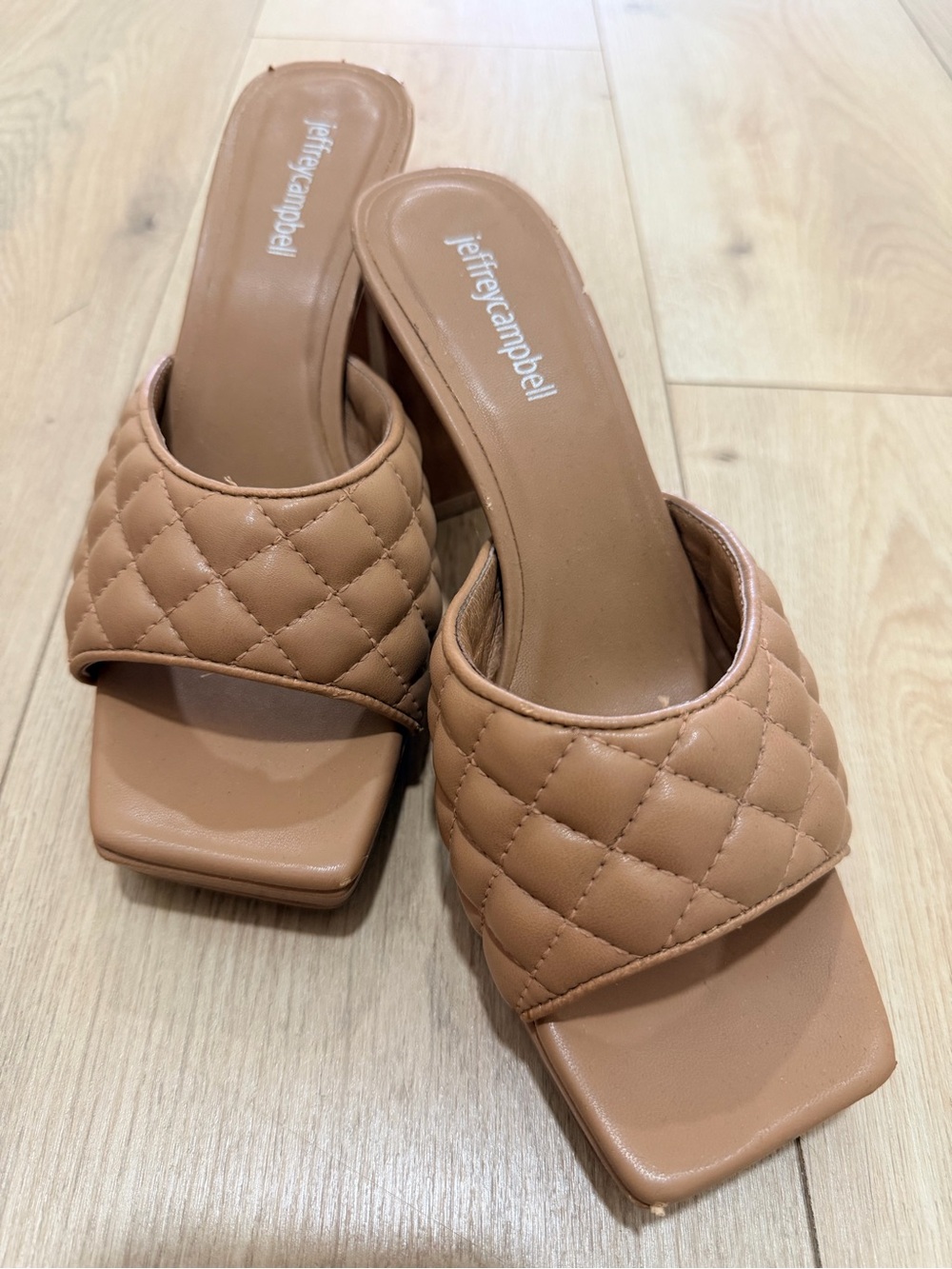 Jeffrey Campbell Quilted Tan Slide Mules